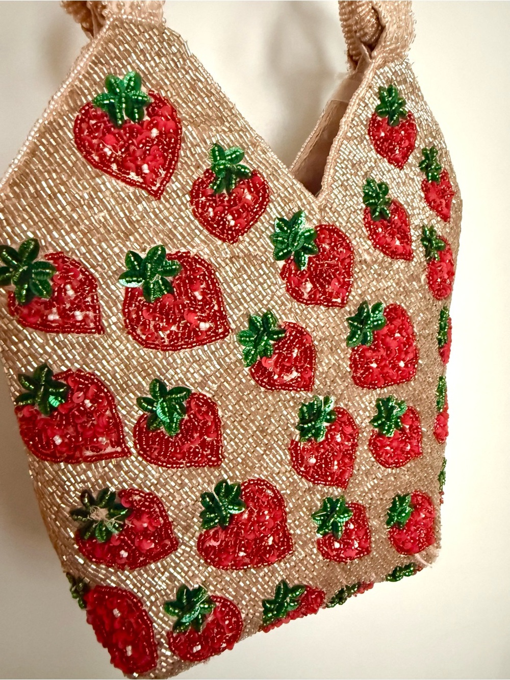 T.J.Maxx Beaded Strawberry Tote in Champagne and Red - Picture 2 of 3